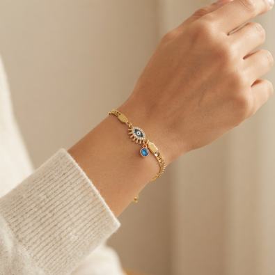 Crystal Sunburst Evil Eye Charm Bracelet On-Body view