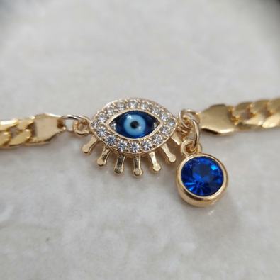 Crystal Sunburst Evil Eye Charm Bracelet Detail view
