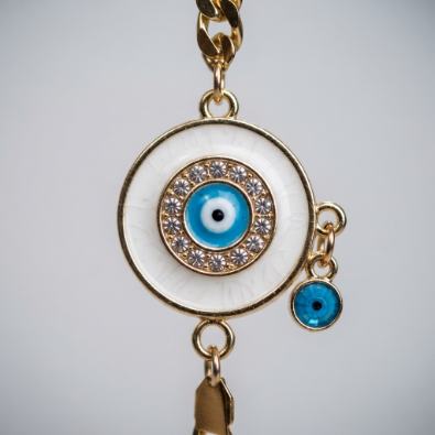 Crystal Halo Evil Eye Medallion Bracelet Detail view