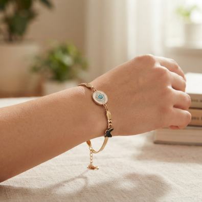Evil Eye & Butterfly Medallion Bracelet On-Body view
