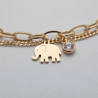 Layered Elephant Charm Bracelet Detail view