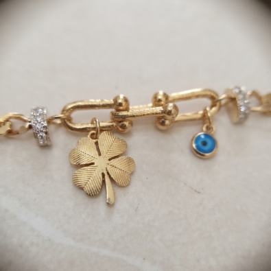 Clover & Evil Eye Charm Bracelet Detail view