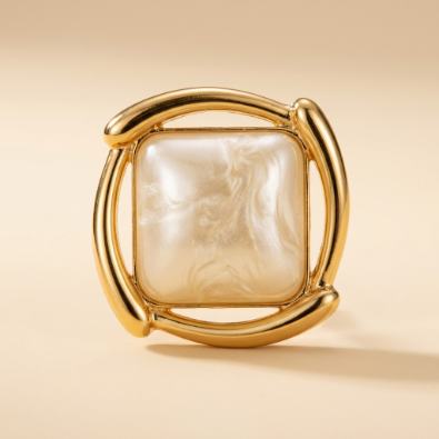 Gold-Rimmed Faux Pearl Square Studs Detail view