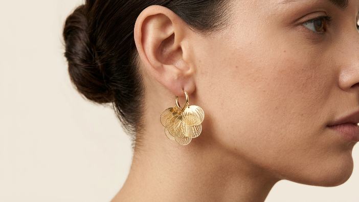 Layered Petal Fan Hoop Earrings On-Body view
