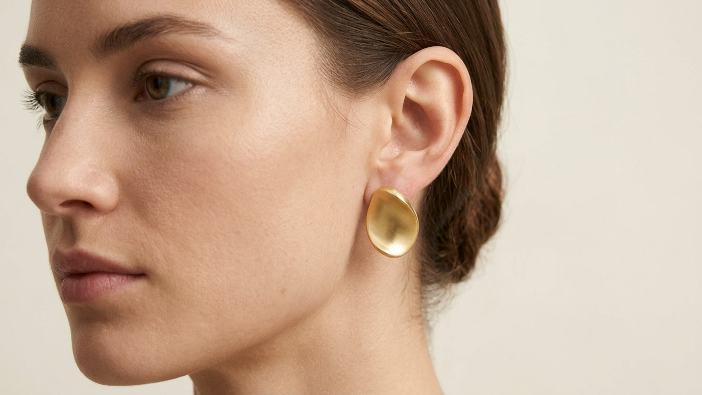 Brushed Gold Pebble Studs On-Body view