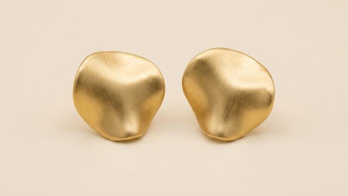 Brushed Gold Organic Disc Studs