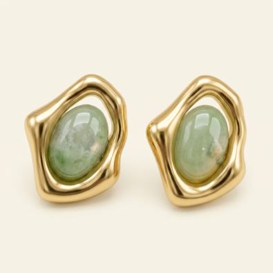 Abstract Frame Oval Cabochon Studs