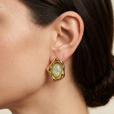 Abstract Frame Oval Cabochon Studs On-Body view