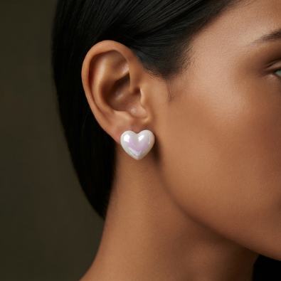 Heart Pearl Studs On-Body view