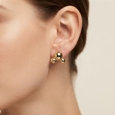 Gold Tri-Ball Cluster Studs On-Body view