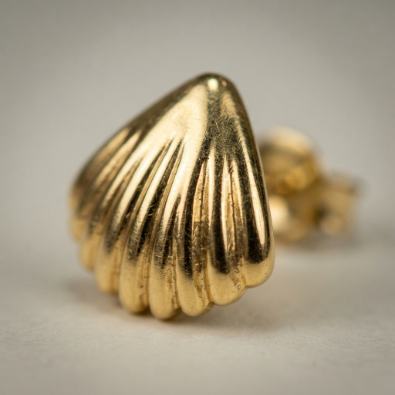 Gold Ribbed Shell Studs Detail view