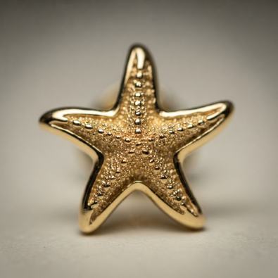 Gold Textured Starfish Studs Detail view
