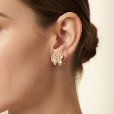 Gold Filigree Butterfly Studs On-Body view