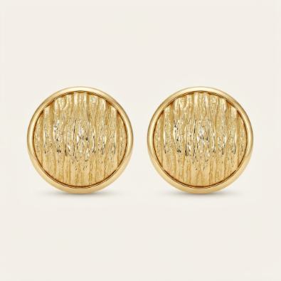 Gold Textured Round Button Studs