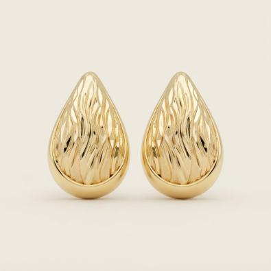 Gold Flame Textured Teardrop Studs