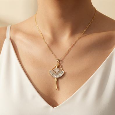 Ballerina Charm Necklace On-Body view