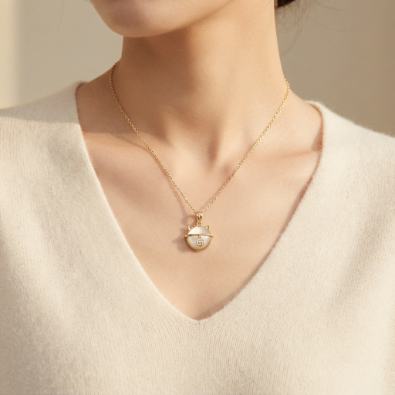 Cat Planet Pendant Necklace On-Body view