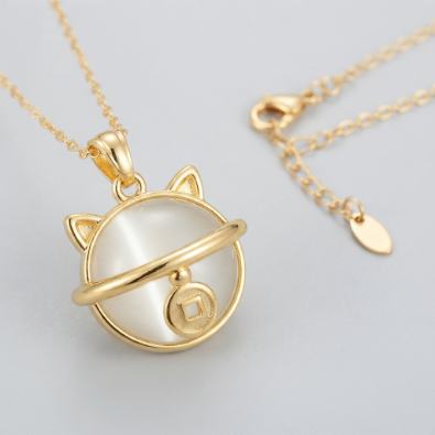 Cat Planet Pendant Necklace Detail view