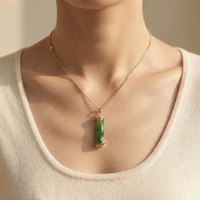 Green Bamboo Necklace On-Body view
