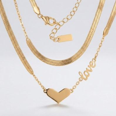 Herringbone & Love Heart Layered Necklace Detail view