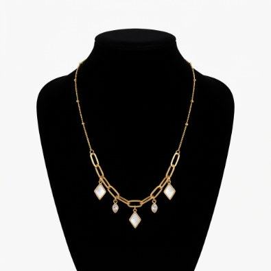 Paperclip Chain Mother-of-Pearl Charm Necklace