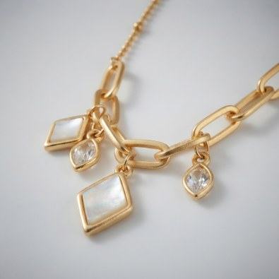 Paperclip Chain Mother-of-Pearl Charm Necklace Detail view