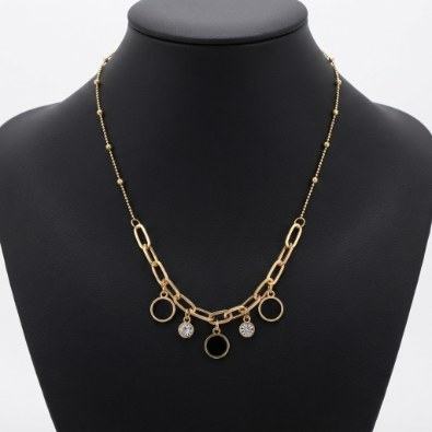 Paperclip Chain Black Stone Charm Necklace