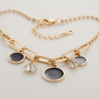 Paperclip Chain Black Stone Charm Necklace Detail view