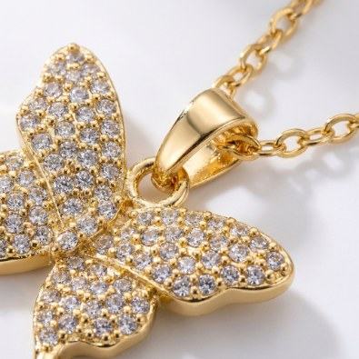 Pavé Crystal Butterfly Pendant Necklace Detail view