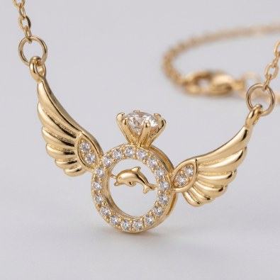 Angel Wing Dolphin Ring Pendant Necklace Detail view