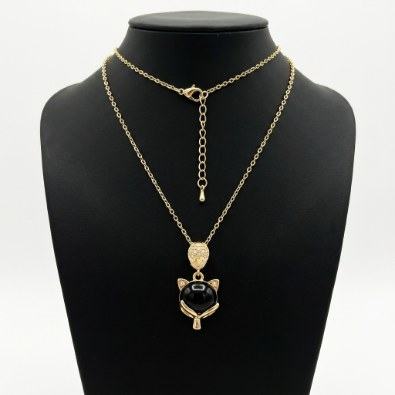 Fox Face Black Stone Pendant Necklace