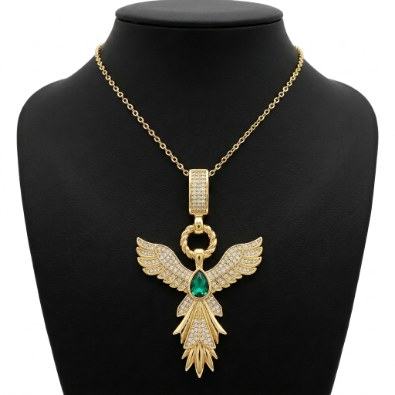 Phoenix Wing Emerald Pendant Necklace