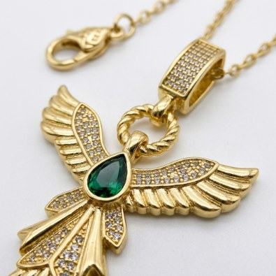 Phoenix Wing Emerald Pendant Necklace Detail view