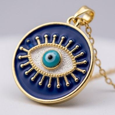 Evil Eye Round Medallion Necklace Detail view