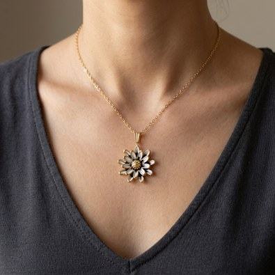 Enamel Daisy Flower Pendant Necklace On-Body view