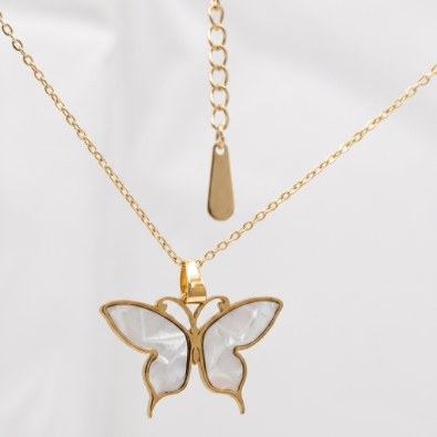 Mother-of-Pearl Butterfly Pendant Necklace Detail view