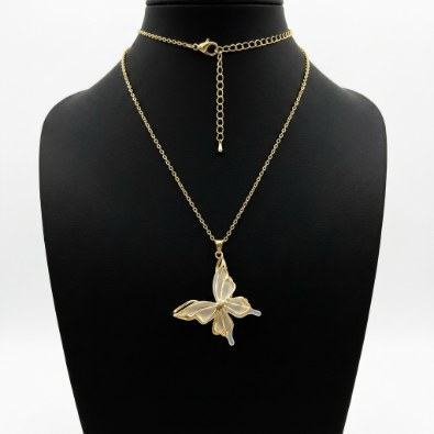 Sculpted Mother-of-Pearl Butterfly Pendant Necklace