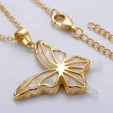 Sculpted Mother-of-Pearl Butterfly Pendant Necklace Detail view