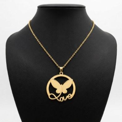 Love Butterfly Circle Pendant Necklace