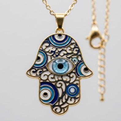 Hamsa Hand Evil Eye Pendant Necklace Detail view