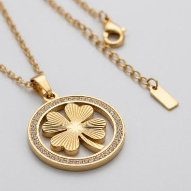 Four-Leaf Clover Pavé Medallion Necklace Detail view
