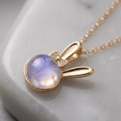 Moonstone Bunny Pendant Necklace Detail view