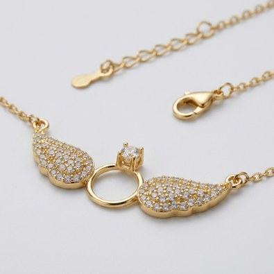 Pavé Wing Ring Pendant Necklace Detail view