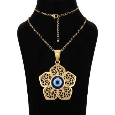 Floral Filigree Evil Eye Pendant Necklace